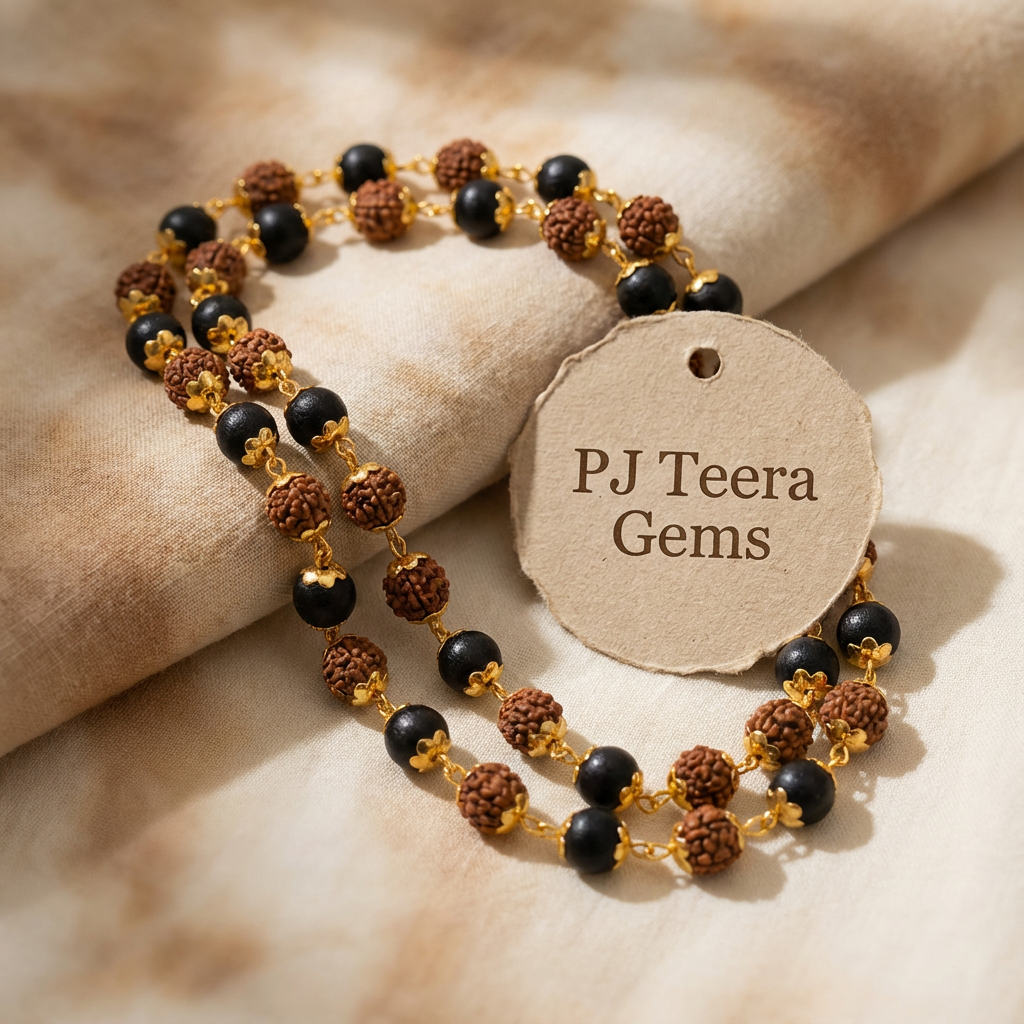 Ebony & Rudraksha Mala | Panchdhatu Spiritual Necklace 4
